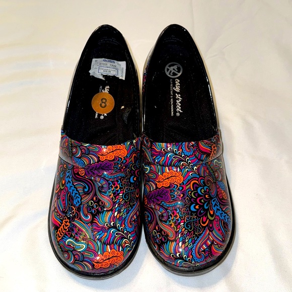 easy street Shoes - Easy Street Work Clogs Tiffany 8M Paisley Hippie Groovy Healthcare Nursing